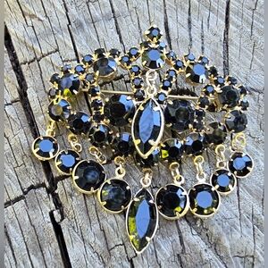 Black Rhinestone Dangle Mourning Brooch